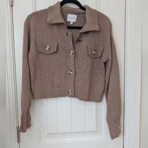 Milk Chocolate Button Front Collared Cardigan